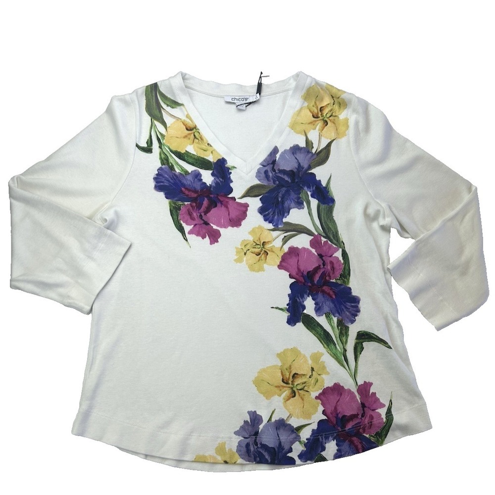 NWT Chico's 3/4 Sleeve Coastal Grandma Floral Effortless Size L